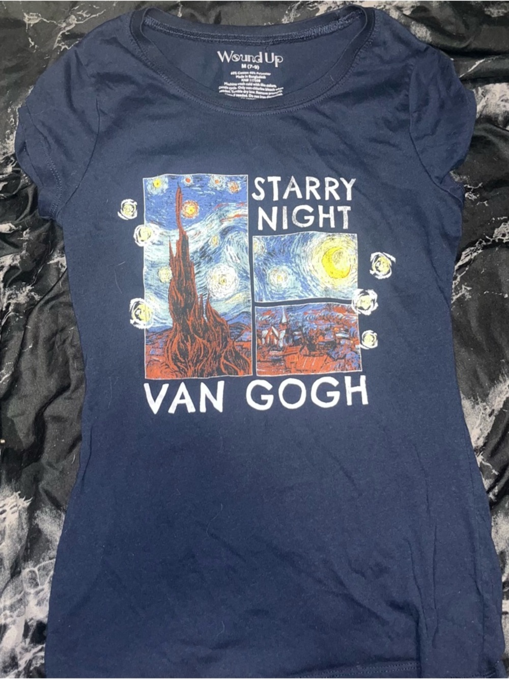 Wound Up Van Gogh starry night Navy Blue Graphic Tee size medium